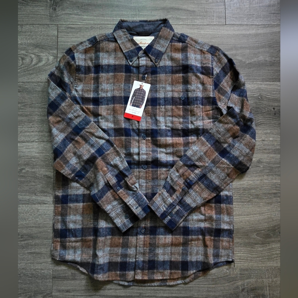 Weatherproof Men's Plaid Shirt - Navy and Brown